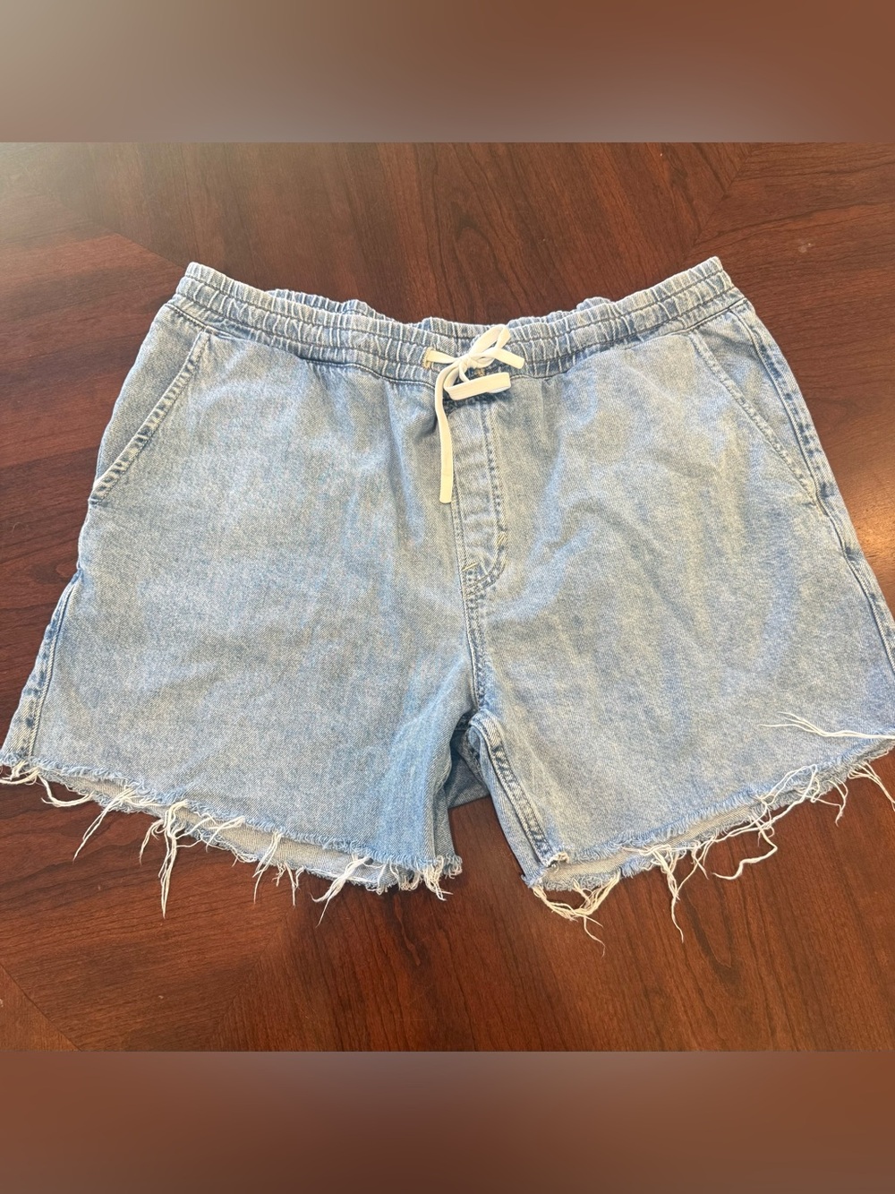 H&M Light Blue Denim Drawstring Frayed Hem Shorts
